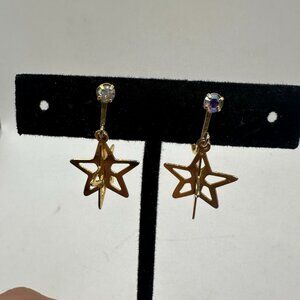 Gold-Tone Star Drop Earrings With Rhinestone Accents
